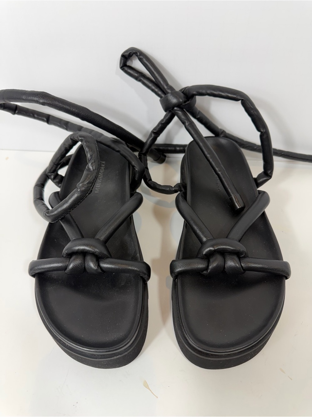 Jonathan Simkhai Black Leather Wrap Tie Platform Lug Sole Sandals EU 37